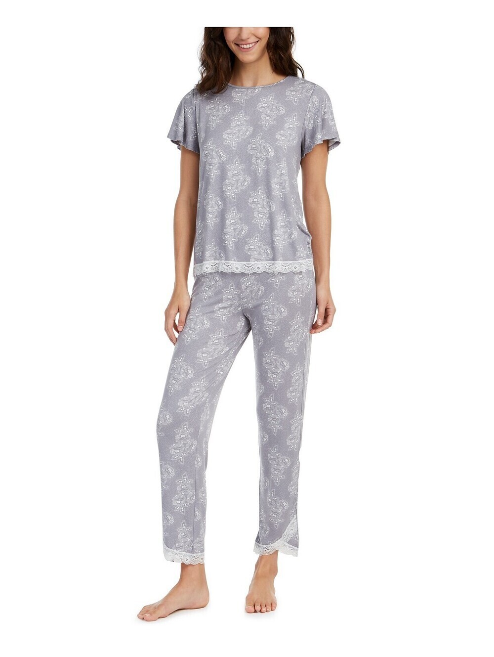 Charter Club Womens Printed Lace-Trim Top Pajama Set Size 2XL